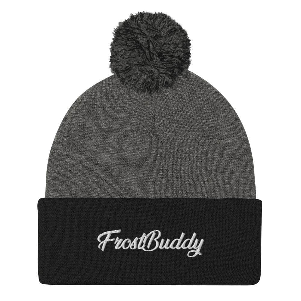 Frost Buddy Dark Heather Grey/ Black Elegant Pom-Pom Beanie #color_dark heather grey/ black
