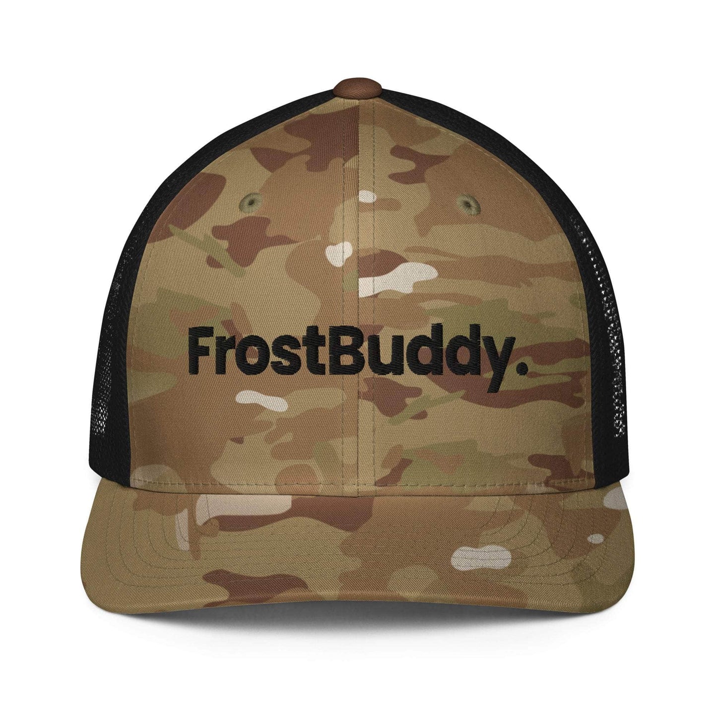 Frost Buddy Multicam Green/Black Logo Closed-back Trucker Cap #color_multicam green/black