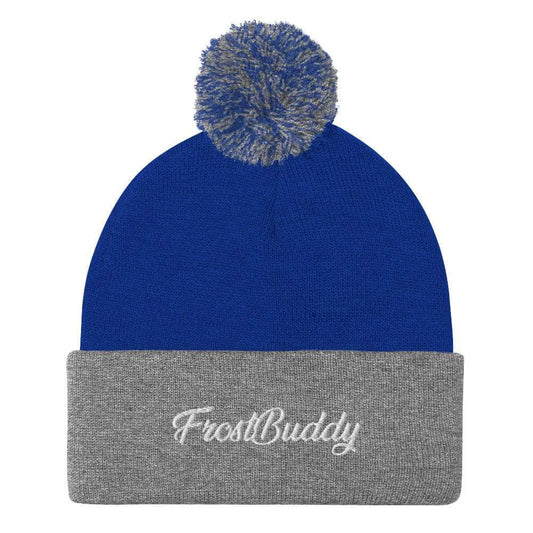 Frost Buddy Royal/ Heather Grey Elegant Pom-Pom Beanie #color_royal/ heather grey
