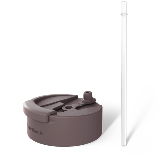 George Gu Matte Grey Universal Buddy Drinking Lid with Straw #color_brown